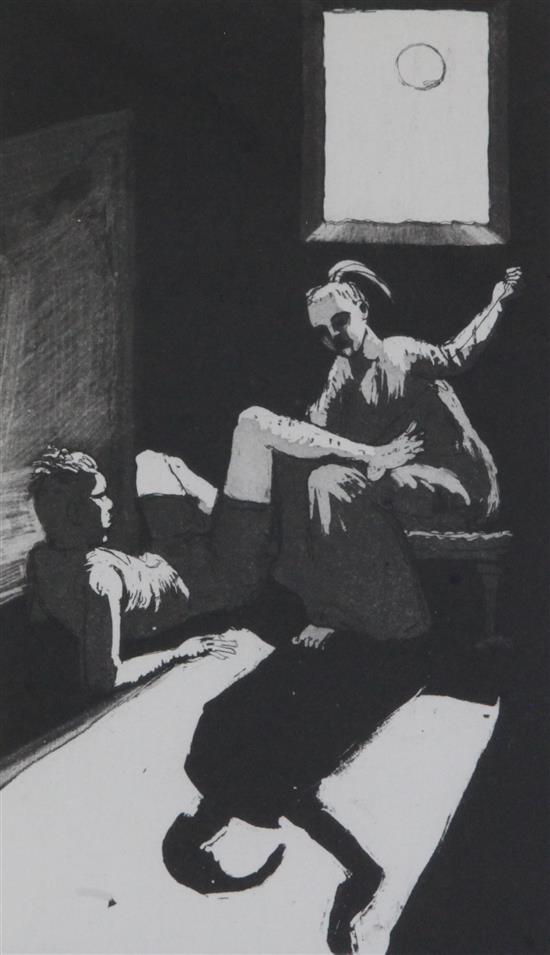 Paula Rego (b. 1938) Sewing on the Shadow I 7.5 x 4.25in.